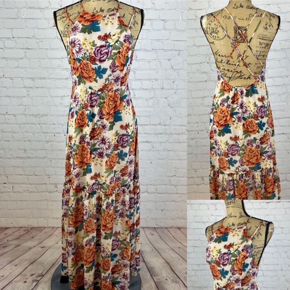 Forever 21 Floral Open Strappy Back Maxi